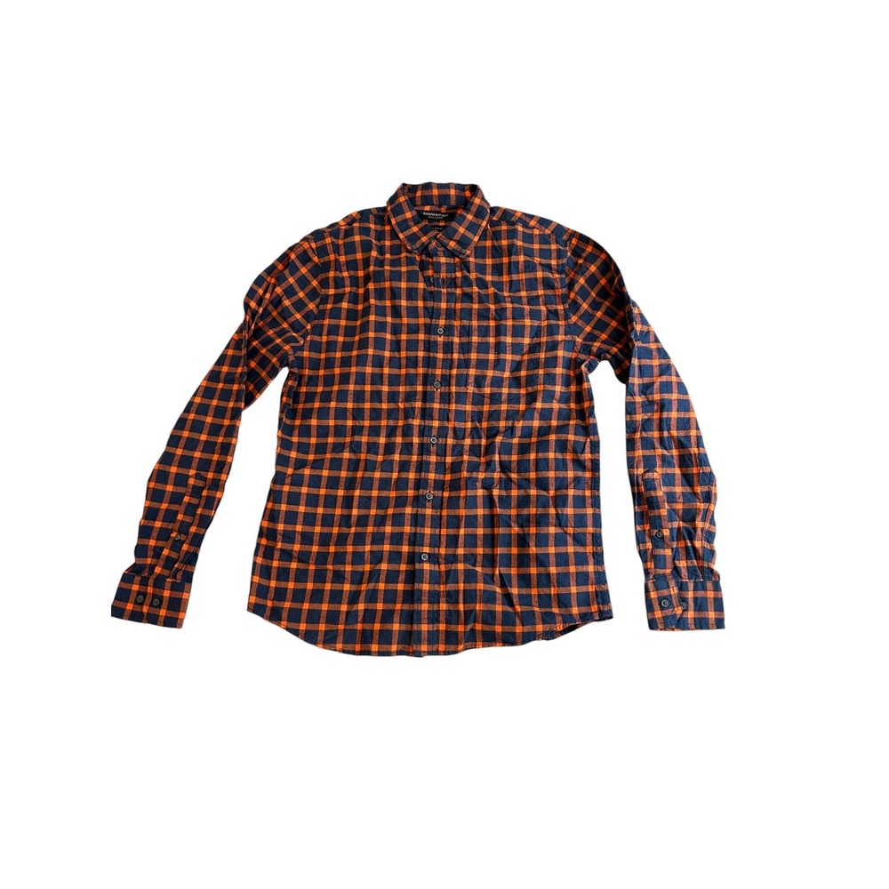 Banana Republic Luxe Flannel Shirt Mens Medium Untucked Slim Fit Plaid